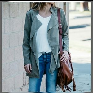 Olive Tab Sleeve Shawl Collar Jacket